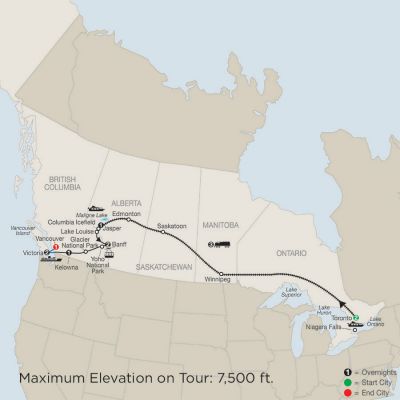 Map for Great Canadian Rail Journey 2019 - 13 days from Toronto to Vancouver