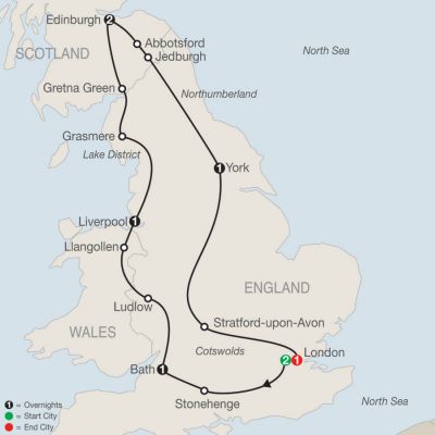 Map for Britain Sampler 2019 - 9 days from London to London