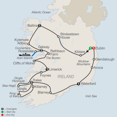 Map for Emerald Isle 2019 - 10 days from Dublin to Dublin