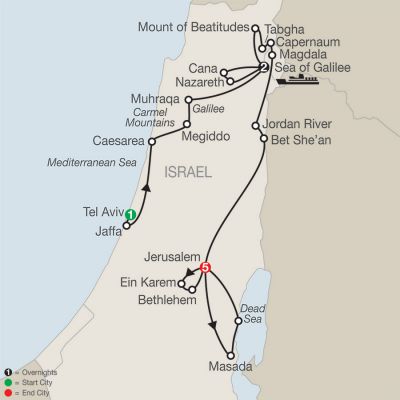 Map for Journey Through the Holy Land - Faith-Based Travel 2021 - 9 Day Tour from Tel Aviv to Jerusalem