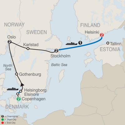 Map for Northern Capitals 2020 - 10 Day Tour from Copenhagen to Helsinki
