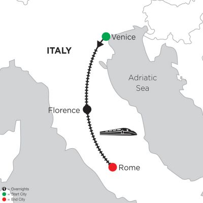 Map for 2 Nights Venice, 3 Nights Florence & 3 Nights Rome 2019