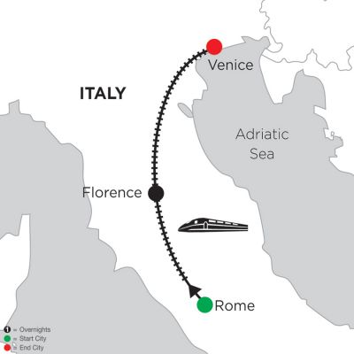Map for 2 Nights Rome, 4 Nights Florence & 3 Nights Venice 2019